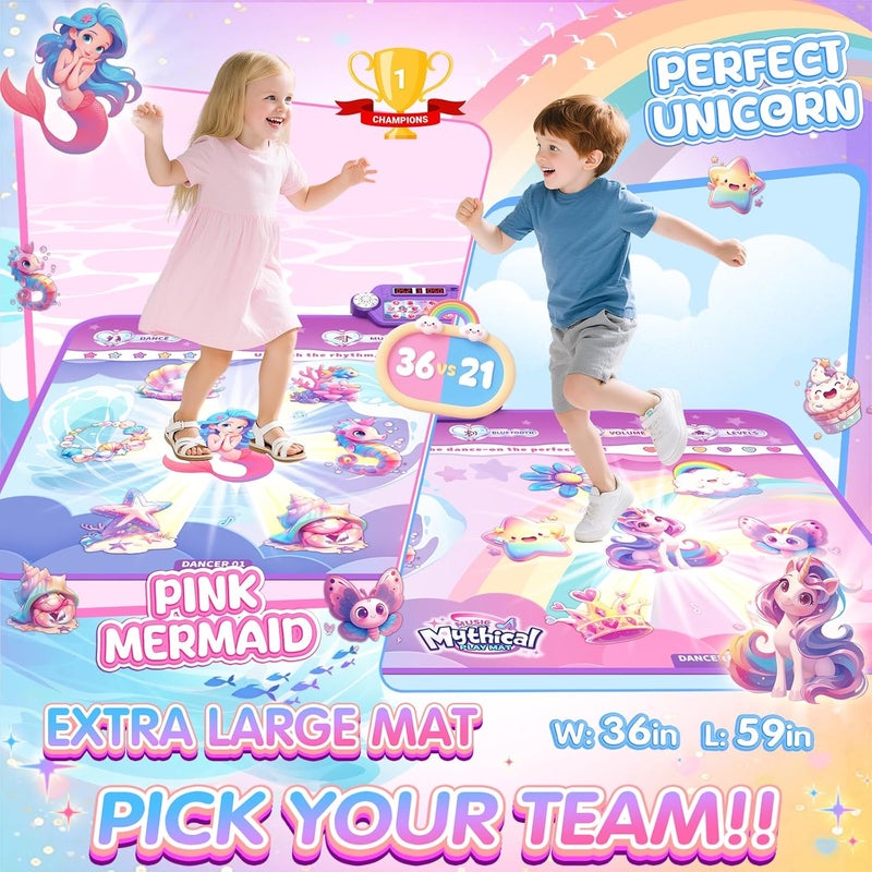 MUZREES Extra Large Mermaid&Unicorn Dance Mat for Kids, Light-up 12-Button Dancing Mat with Wireless Bluetooth, Pink Dance Pad Christmas Birthday Gifts Ideas Toys for Girls Kid Ages 4-8, 8-12 - Image 4